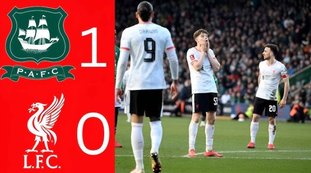 Liverpool bị đội hạng dưới Plymouth loại khỏi FA Cup
