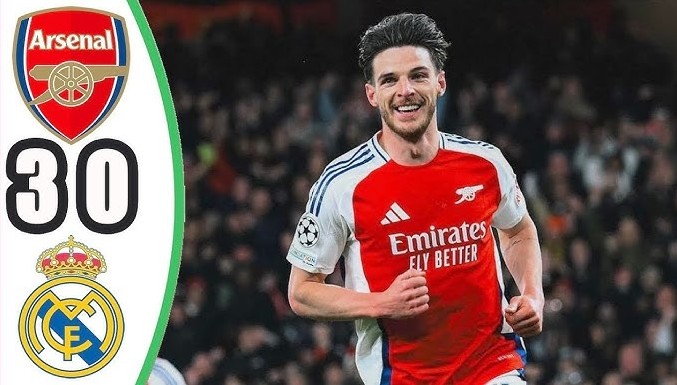 Tuyệt phẩm Declan Rice, Arsenal đè bẹp Real Madrid tại Emirates