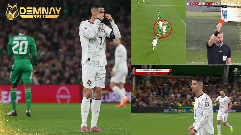 Ronaldo tủi hổ nhận thẻ đỏ