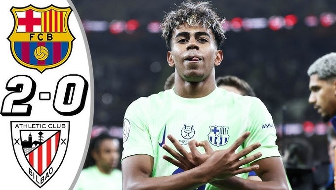 Yamal tỏa sáng, Barcelona đánh bại Athletic Bilbao tại Siêu Cúp Tây Ban Nha