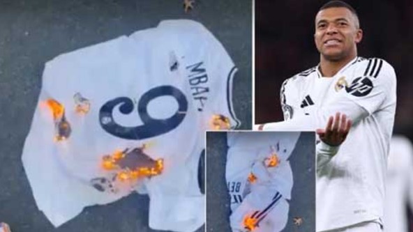 CĐV Real Madrid bức xúc đốt áo Mbappe